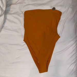 Strapless swim. Burt orange